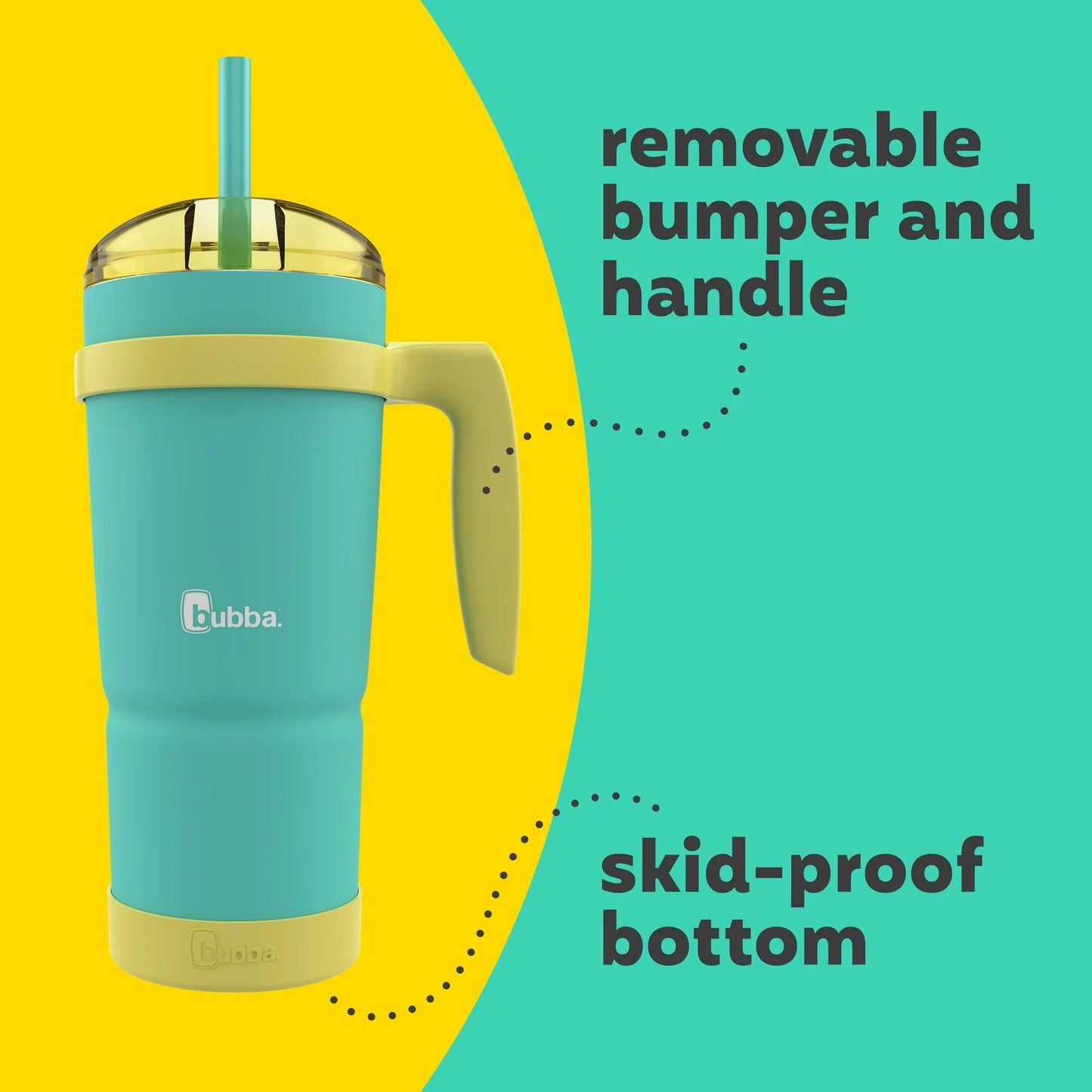 bubba Envy Stainless Steel Tumbler with Removeable Handle, Bumper, Straw Rubberized in Teal 32 oz.