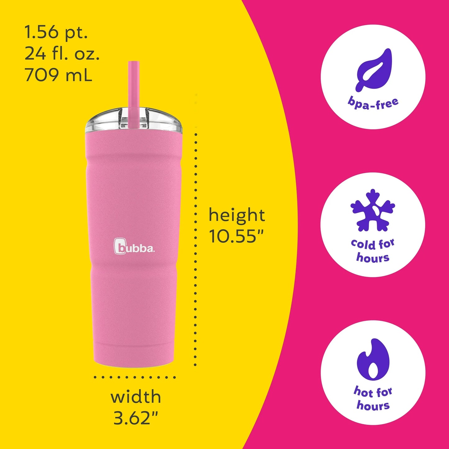 Bubba Envy S Stainless Steel Tumbler, Pink, 24 fl oz.